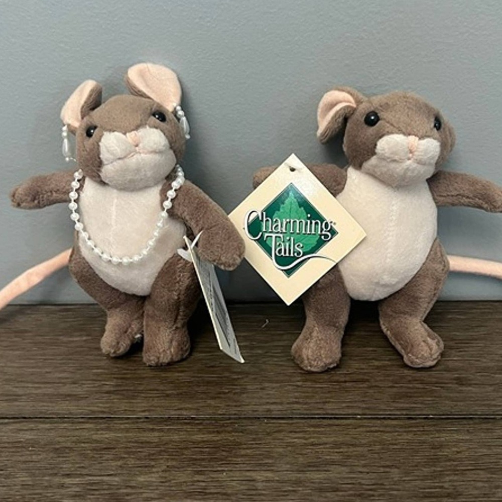 Charming Tails Mom & Dad Mice Plush Set Fitz and Floyd Stuffed Animals With Tags
